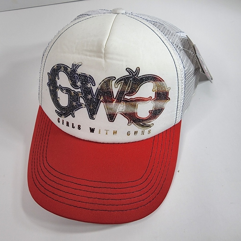 Girls With Guns GWG Patriot Hat Ball Cap Trucker Adjustable White Red 15SPH-RED
